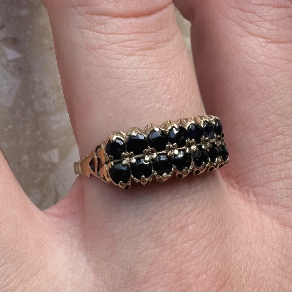 Vintage Sapphire Two Row Stacker Band Yellow Gold Ring